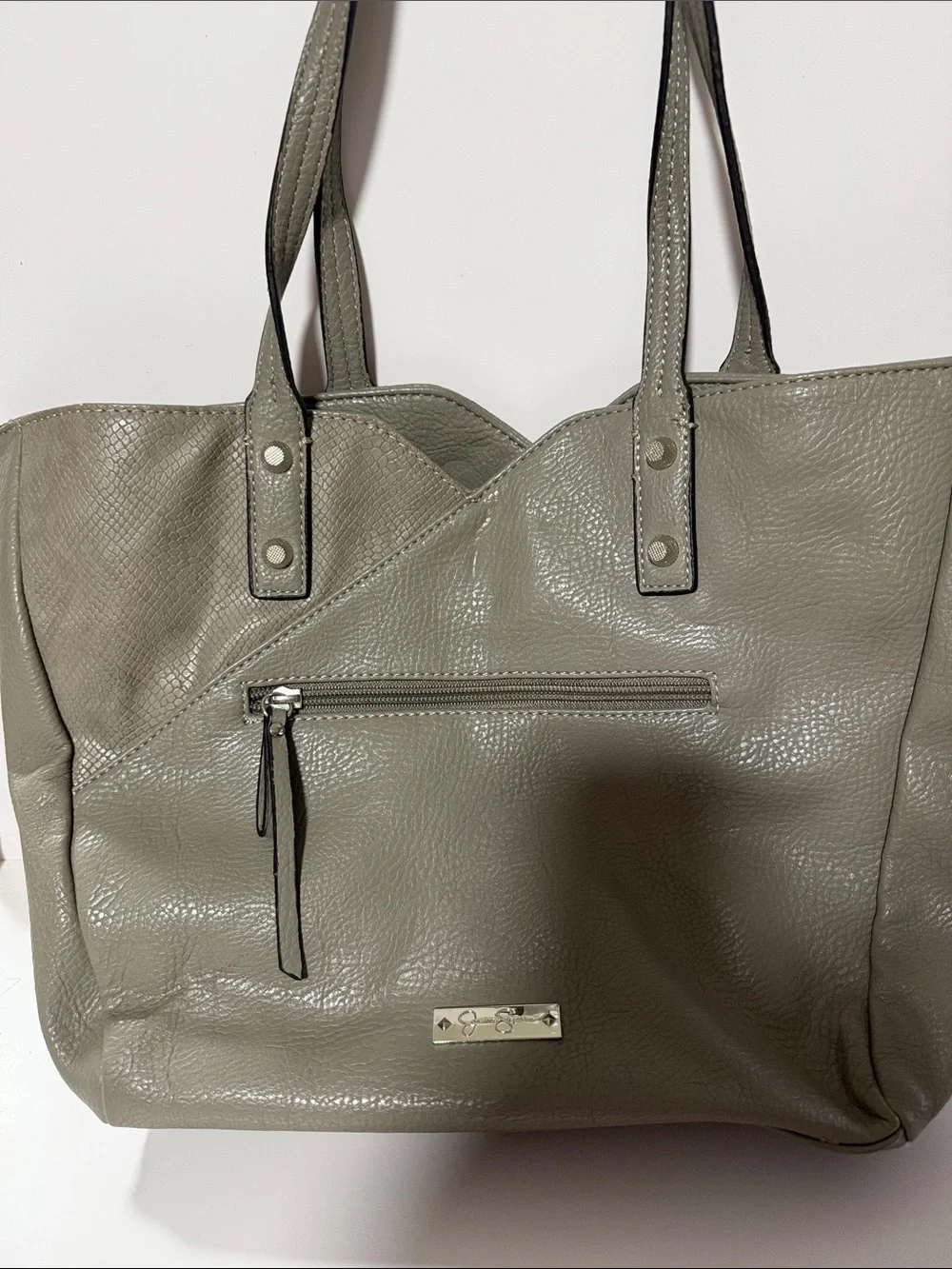Jessica Simpson Olive Green Pebble Tote with Front Zip